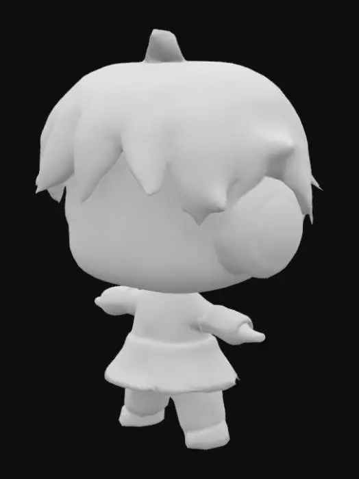 3D model for “Create a chibi-style 3D T-pose model of Lucky Cyan from ‘To Be Hero X.’ Features an oversized head with large, expressive cyan eyes, and a small, stylized body. Arms extended horizontally (T-pose) with hands open and fingers slightly spread. Outfit: simplified teal-and-white hero suit with short puffed sleeves, knee-high boots, and a compact utility belt. Geometry should be clean and rounded, optimized for real-time use in Unity. Provide smooth PBR materials—glossy highlights on armor panels, matte on fabric—and subtle emissive cyan accents on her belt and boots. Include a basic humanoid rig with proper joint placement for head rotation, arm raises, and leg bends.”  
