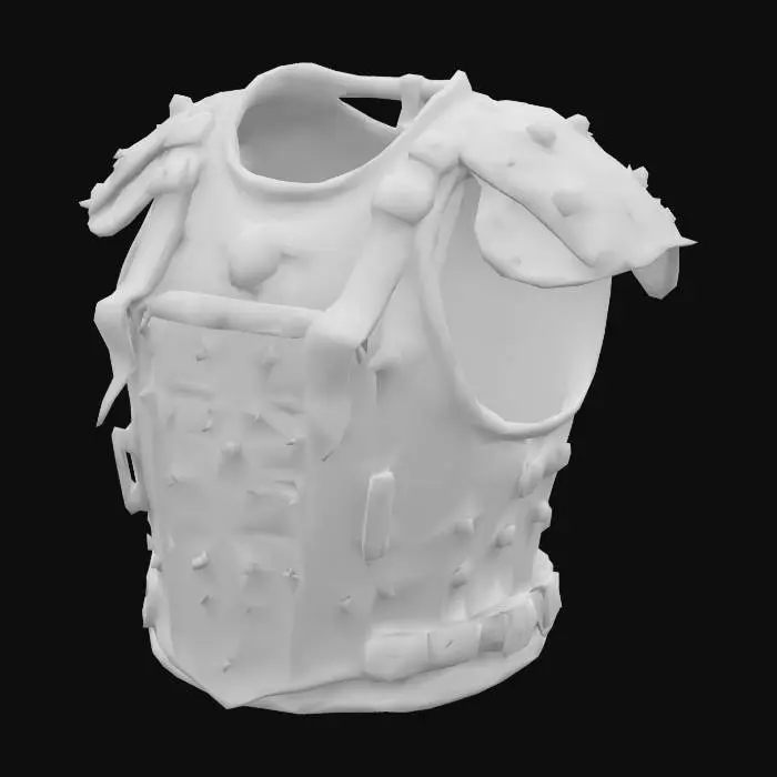 3D model for A stylized samurai breastplate that fuses traditional Japanese armor design with elements inspired by World War II military aesthetics. The armor is crafted from modernized, battle-worn metal with a sleek, utilitarian look, but retains the iconic curves and segmented plating of classical samurai gear. The entire breastplate is painted in clean, matte white with brown leather straps. Subtle mechanical details like reinforced rivets, ventilation slits, and WWII-era fastenings are integrated into the design. 