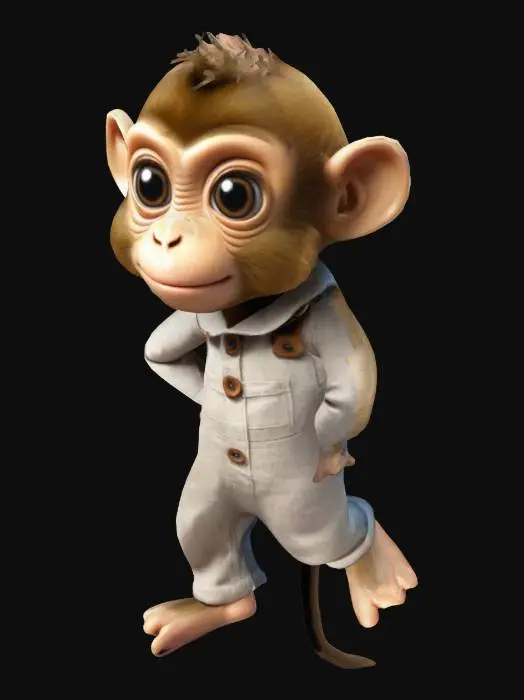 3D model for קופיף קטן עם עיניים כדולות. עם אוברול עליו