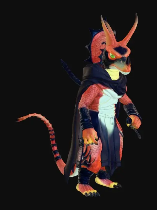 3D model for Make a character that is based on a  dragon, cat, dog, ninja, and a triceratops