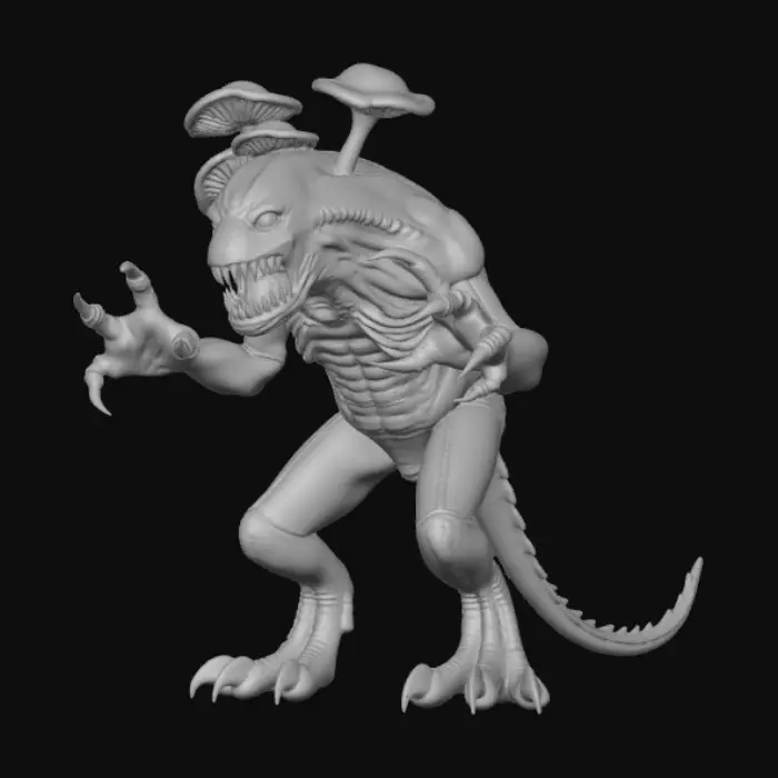 3D model for Make a swamp monster that’s is fused made up of mushrooms with large claws and teeth