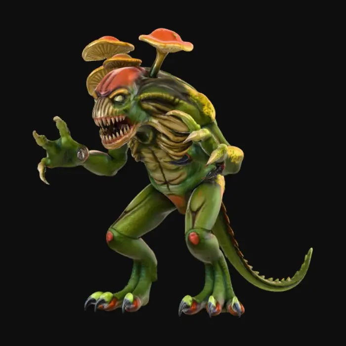 3D model for Make a swamp monster that’s is fused made up of mushrooms with large claws and teeth