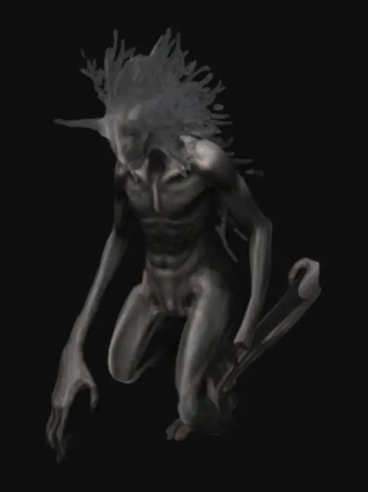 3D model for scary man with long arms and short legs, tall and asymetrical, long hard, short arm, big knee, black