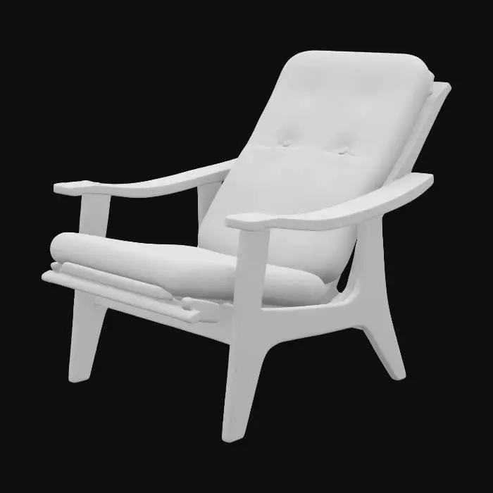 3D model for Design a modern and aesthetically pleasing lounge chair that balances elegance with functional structural integrity. The chair should have clean, minimal lines with ergonomic contours for comfortable seating. Use natural wood or plywood for the main frame, and incorporate clear, realistic joinery such as dowel joints, mortise and tenon, or metal brackets to ensure stability and ease of assembly. The design must be optimized for flat-pack manufacturing and CNC cutting, with clearly visible joints that align precisely. Include exploded view elements or annotations to show how components fit together, making it ideal for self-assembly or small-scale production."