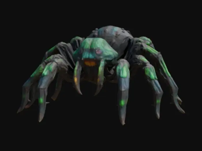 3D model for uma tarântula monstruosa afetada por radiação que possui diversas mutações em seu corpo