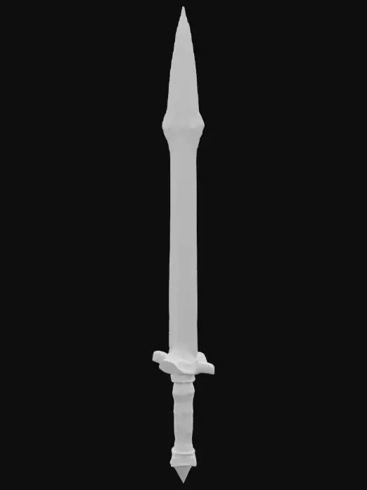3D model for A massive glaive with a broad, rune-etched blade. The glaive’s shaft is wrapped in enchanted leather, and the blade hums with elemental energy. When swung, the glaive summons gusts of wind, stone fragments, or even bursts of fire.