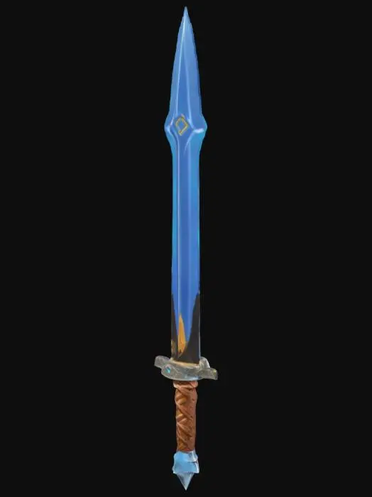 3D model for A massive glaive with a broad, rune-etched blade. The glaive’s shaft is wrapped in enchanted leather, and the blade hums with elemental energy. When swung, the glaive summons gusts of wind, stone fragments, or even bursts of fire.