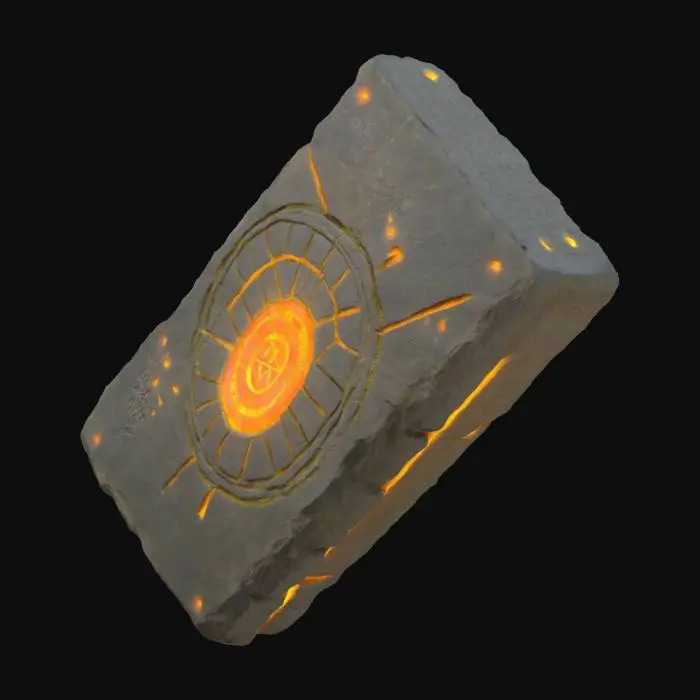 3D model for A large stone tablet engraved with glowing runes. The runes shift and rearrange as if they're alive, and a faint light emanates from the tablet, beckoning those who approach to uncover its secrets. , #fairy#