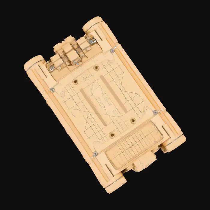 3D model for Flat vector blueprint poster, SowerTech TERMO‑M3. Monoline geometry, no gradients, graphite #2E3138 lines, amber #FFB000 highlights, UV #7B5CFF safety marks. Three callouts with exploded subcomponents: 1) «Сопла: Fine‑TIG / Wide‑Cut / Atomizer» 2) «Охлаждение: радиатор MkII, продув» 3) «Топливные контуры: аргон/плазма/гель». Include Node Crystal emblem, SOWERTECH wordmark, and VERA small avatar pointing to «Не работать при O₂>23%». A2 vertical, clean margins.
