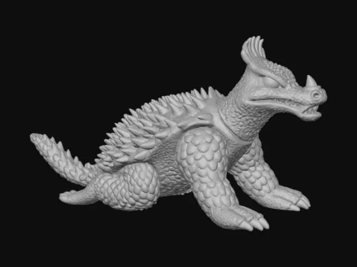 3D model for A little boy dressed in a full body costume of the Spiky Creature, Anguirus, who is a Toho kiaju character. for Halloween. he is crawling around on his hands and knees while in the costume. 8K, ulta-poly. #Halloween2025#