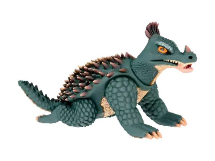 A little boy dressed in a full body costume of the Spiky Creature, Anguirus, who is a… 3D model, vytvořený pomocí AI