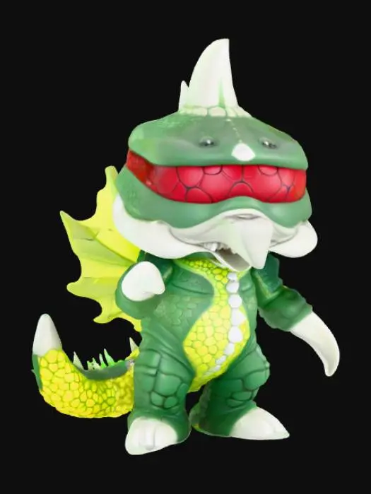 3D model for A little boy dressed in a full body costume of the Space Kaiju, Gigan, who is a Toho kiaju character. for Halloween. he is standing in a battle pose while in the costume. 8K, ulta-poly. A-Pose #Halloween2025#