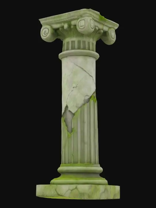 3D model for Mossy ancient marble pillar like in ancient Greece with cracks and fallen of parts at it's top