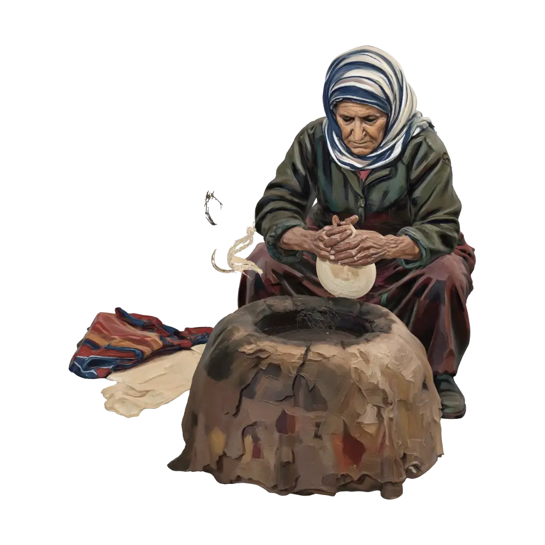Old Woman Kneading Bread - Basket 3D model, vytvořený pomocí AI