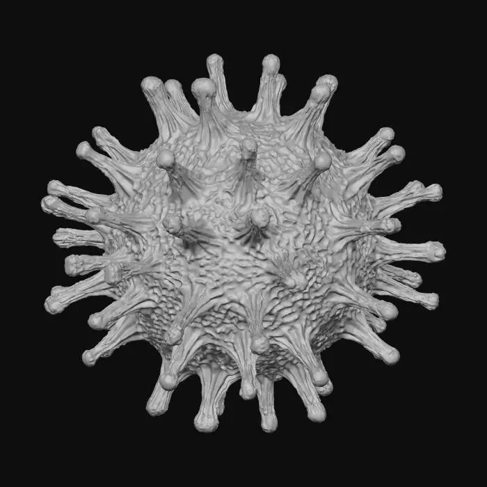 3D model for вирус выглядит как шар с шипами кристалистый фиолетового цвета