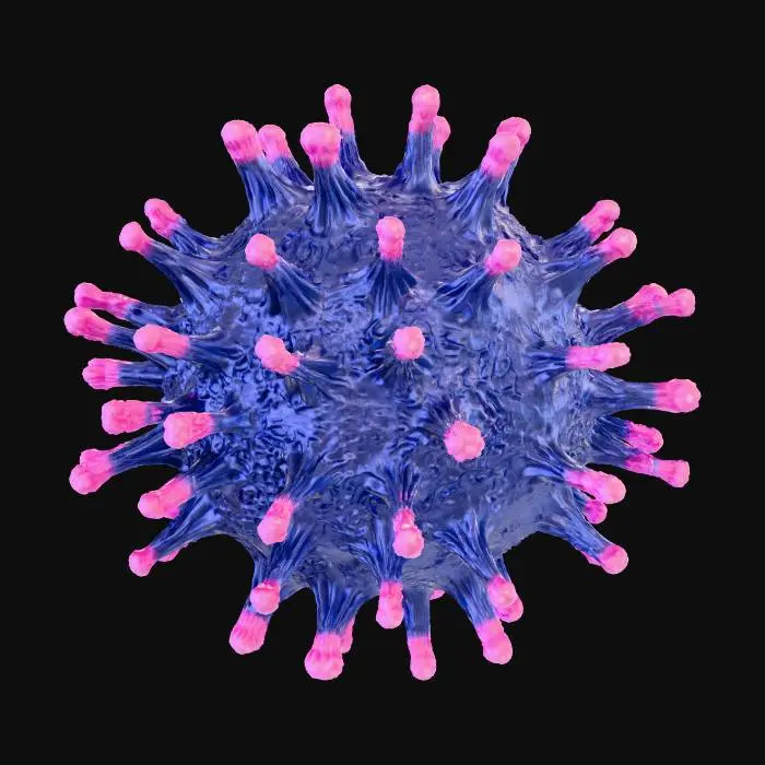 3D model for вирус выглядит как шар с шипами кристалистый фиолетового цвета
