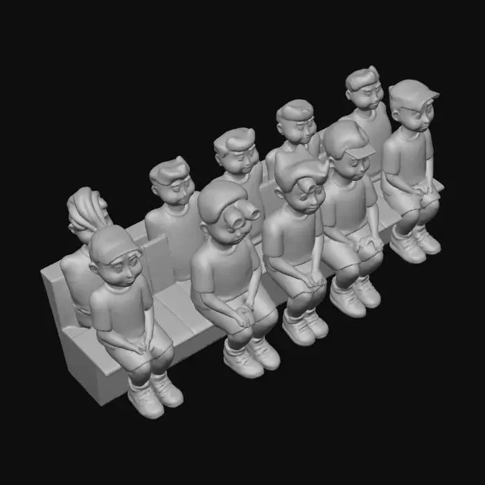 3D model for crowd standind in bench