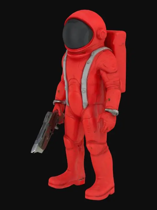 3D model for красный космонавт в левой руке нож а в правой пистолет