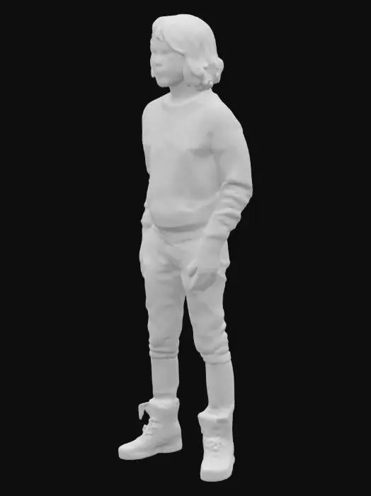 3D model for подросток коричневые волосы глаз не видно в зеленой свитер с желтыми полосками в коричневых штанах в сапогах