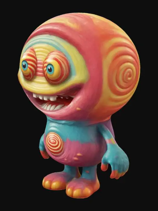 3D model for A lollipop monster,disney vintage cartoon style,muscular arms,little legs