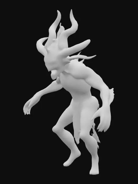 3D model for A terrifying Djinn spirit emerging under the blazing desert sun, surrounded by shimmering heat waves. Its body is made of swirling sand, smoke, and fire, half-human and half-monster, with glowing golden eyes that pierce through the daylight. The creature has elongated limbs, cracked desert skin, and shifting forms like a mirage. It towers over the desert dunes, blending into the sands but still menacing and otherworldly. The sky is bright, but its presence bends the light unnaturally, casting long distorted shadows. Cinematic, ultra-detailed, photorealistic, mystical, with an aura of dread and mystery