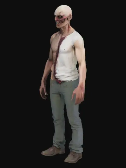 3D model for half cursed half normal human with clothes on 
