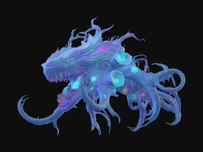 3D model for {
  "prompt": "Mnemonic Leviathan. Entity: colossal, violently asymmetric, corrupted fractal, non-Euclidean geometry. Surface texture: chaotic blizzard of data streams, fractured code, jumbled symbols, fragmented hexadecimal sequences. Material: impossible material, shifting between iridescent digital static and void-absorbing dark matter, reflecting corrupted information. Aura: pulsating, erratic field of raw psychic energy, glitched neon data trails, consuming sanity. Core: hyper-intense, off-center singularity of pure information overload, flickering with chaotic light, drawing in all coherence. Visual: mind-bending paradox, genuinely unknowable, profoundly disturbing."
}