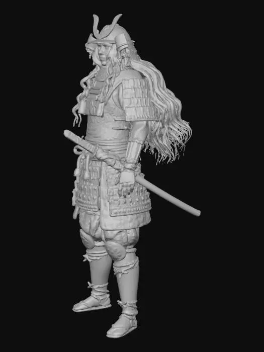 3D model for mujer, agregar armadura japonesa completa, mantener cara
