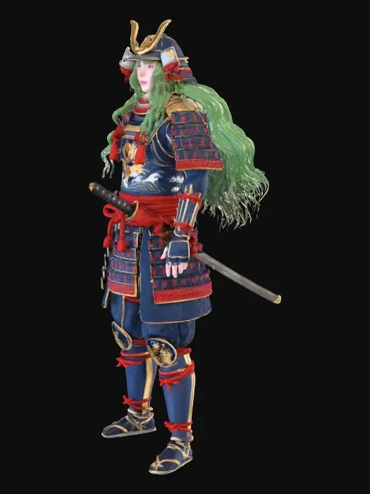 3D model for mujer, agregar armadura japonesa completa, mantener cara