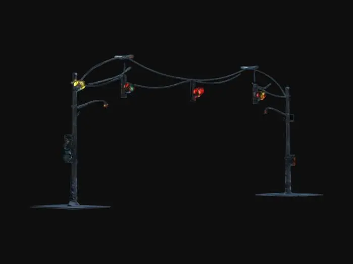 3D model for A life-size road intersection in North-Pole City. Detailed miniature traffic-lights. road-crossings. Decorated sparingly for Winter Solstice. The snow is plowed and these roads are clear, NVIDIA-OptiX, Daz3D, Renderocity, deeply carved detail, insane detailed, 3-pixel precise strait_lines, daytime Christmas lighting. precise texture-symmetry, Fusion-360, #ChristmasAdventure#