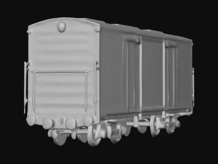 3D model for The object is a rectangular Campaign boxcar with a predominantly red exterior, featuring textured panels and patriotic-themed graphics with a pictures of Donald Trump on its sides, riding on metal wheels along train tracks, detailed wheels and wheel-axels. NVIDIA OptiX, Daz3D, Renderocity, intricate textures, deeply carved detail, highest quality, highest resolution, insane detailed, zbrush, Meshy-masterpiece, prize-winning, computerized Christmas fiber-optic lighting, #ChristmasAdventure#