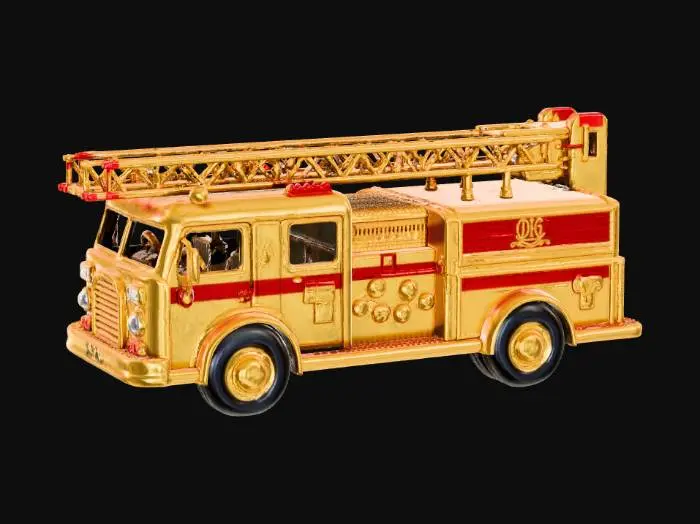 3D model for A gold and glass toy-firetruck. 8K ultra-poly. #Christmas2025#