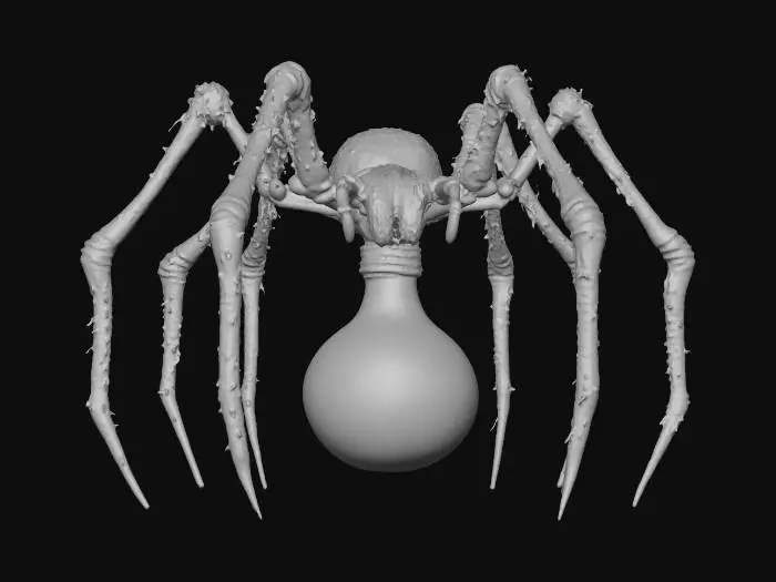 3D model for stylized black-widow spider with a Christmas bulb instead of an hourglass on her abdomen, ice tip legs, Lovecraftian horrific creature, NVIDIA OptiX, Renderotica, Daz3D, Renderocity, Ray Traced, Game Engine, highest quality, highest resolution, insane detailed, character design, z-brush, v-ray, Meshy masterpiece, prize winning, #chirstmas2025#