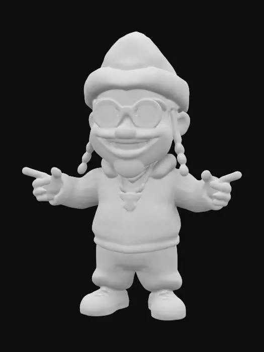 3D model for Design a life-size Snoop Dogg chibi figure. made of colored ice. his face is especially detailed, his expression is joyful and playful. This humorous figure should radiate warmth and festive charm, adding a touch of magic to the Christmas adventure. t-pose, #ChristmasAdventure#