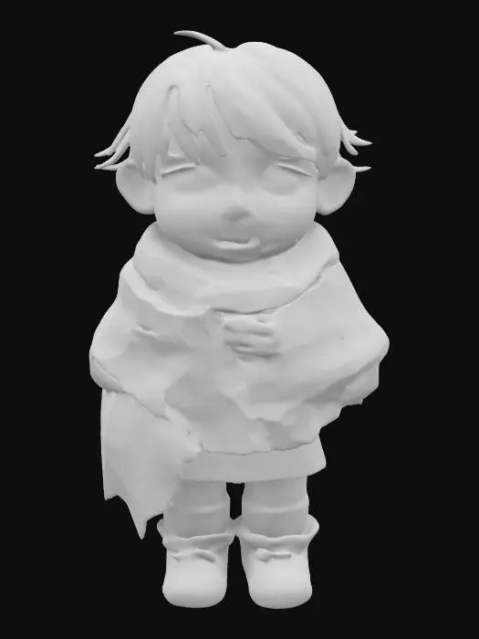 3D model for A life-size stylized little young urchin girl who has wrapped a Christmas themed blanket over her head. "William S. Burroughs" Interzone theme. #ChristmasAdventure# vivid Christmas colorization, NVIDIA OptiX, Daz3D, Renderocity, Ray Traced, rough textures, deeply carved detail, highest quality, highest resolution, insane detailed, z-brush, v-ray, Meshy masterpiece, prize winning, Christmas lighting. 