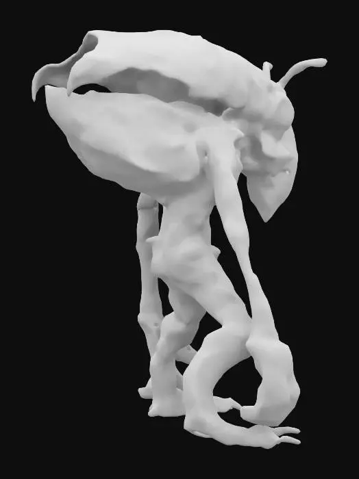 3D model for A life-size stylized tall insect like mugwump creature. "William S. Burroughs" Interzone theme. vivid Christmas colorization, NVIDIA OptiX, Daz3D, Renderotica, homoerotic horrific phallus, rough textures, deeply carved detail, highest quality, highest resolution, insane detailed, z-brush, v-ray, Meshy masterpiece, prize winning, Christmas lighting.