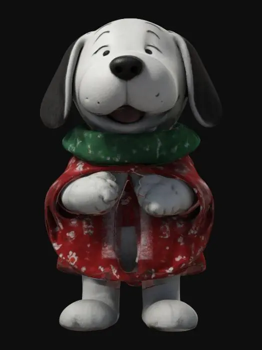 3D model for create Snoopy as if he was a real dog as a stylized dirty dog who has wrapped a Christmas themed blanket over his back. surreal Interzone theme. he is howling Christmas carols, #ChristmasAdventure# Christmas colorization, NVIDIA OptiX, Daz3D, Renderocity, Ray Traced, rough textures, deeply carved detail, highest quality, highest resolution, insane detailed, z-brush, v-ray, Meshy masterpiece, Meshy prize winning, Christmas lighting. , #ChristmasAdventure#