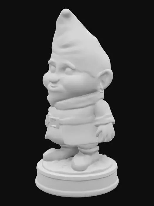3D model for The object is a textured, three-dimensional figure of a young oompa loompa resembling a Winter Solstice gnome with a smooth cute face, a male gnome wearing wooden shoes and a pointy hat, #ChristmasAdventure#