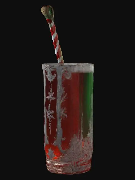 3D model for A super-sized 1-meter Christmas cocktail but with no-candy. incorporate expensive whiskies that are, red white, and/or green. also decorated sparingly for Winter Solstice. ornate carved ice, NVIDIA OptiX, Daz3D, Renderocity, intricate textures, deeply carved detail, insane detailed, precise strait_lines, Meshy masterpiece, daytime Christmas lighting. precise texture symmetry, #ChristmasAdventure#