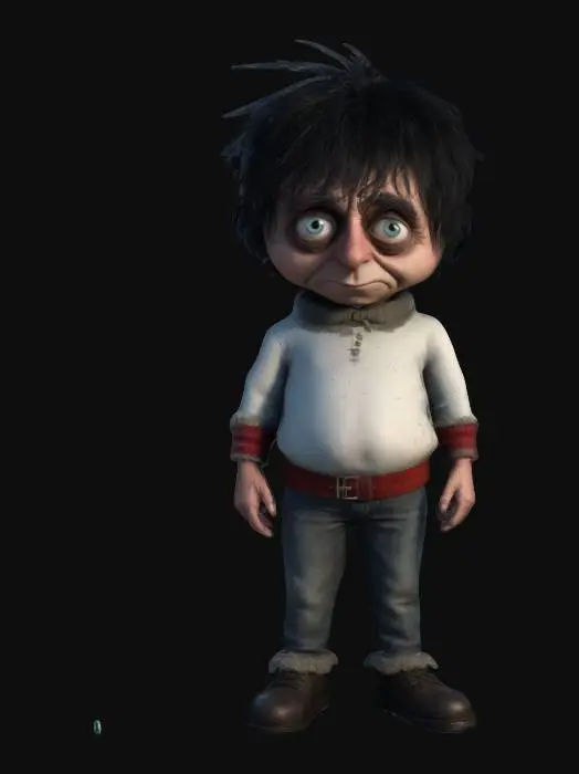 3D model for life-size, full-body, 3-meters tall. age regressed to a little boy, Alice-Cooper as a Family-Guy character, he is a cute little kid, surrounded by winter solstice special effects. groundbreaking NVIDIA graphics, #ChristmasAdventure#