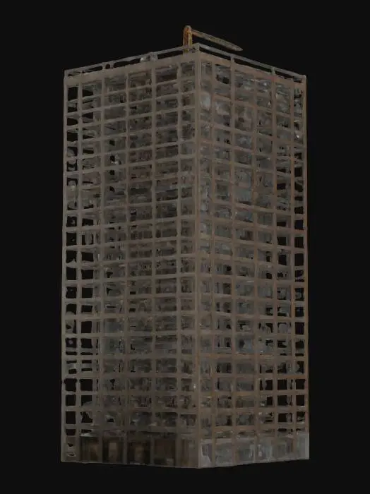 3D model for life-size, 10-meter wide. North-pole city modern rectangle skyscraper, under construction. 4K building texture, intricate and ornate girder and floor textures. NVIDIA OptiX, Daz3D, Renderotica, rough textures, deeply carved detail, highest quality, highest resolution, insane detailed, zbrush, v-ray, Meshy masterpiece, prize winning, computerized Christmas fiber-optic lighting. #ChristmasAdventure#