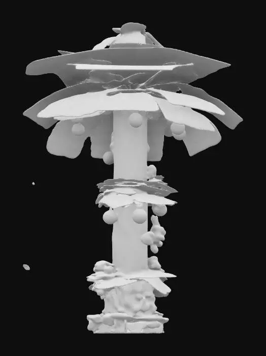 3D model for 40-meter tall Christmas monster palm-tree with marijuana leaves. 4K intricate glass details.  #ChristmasAdventure#