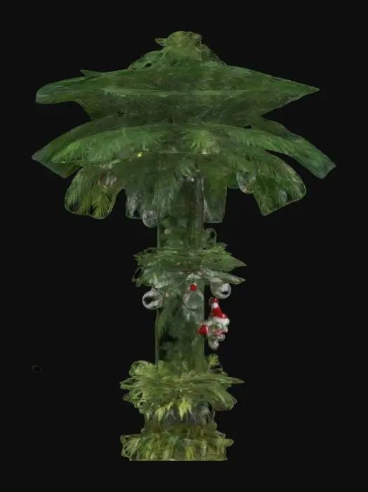 3D model for 40-meter tall Christmas monster palm-tree with marijuana leaves. 4K intricate glass details.  #ChristmasAdventure#