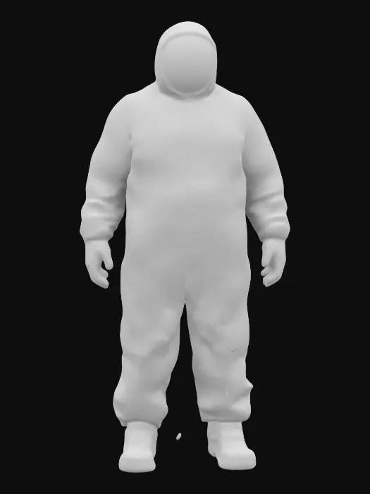 3D model for life-size, 2-meter tall, the backrooms, modern blue shiny hazmat suit , slimy biohazard suit, covered in a thin layer of ice. Ultra Realistic, Highly Detailed, T-pose, Full Body, Symmetrical Body, #realistic# #newyears2025#