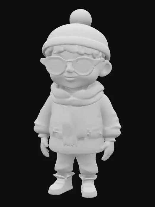 3D model for life-size, full-body, age regressed to a little boy, Jeff-Goldblum as a Family-Guy character with thick black glasses, surrounded by winter solstice special effects. groundbreaking NVIDIA graphics,