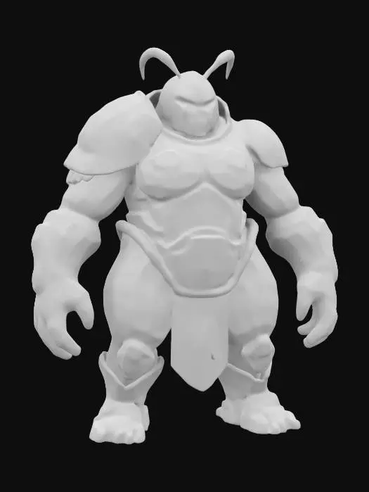 3D model for Humanoid exoskeleton armored pillbug / armadillo character from Chronoforge. Game-Asset, Highly-Detailed, Ultra-Realistic, Body, A-pose, Full Body, ARMS AWAY FROM THE BODY , detailed face , no hair , no fur , game , no gun , the Praetor Suit  ,  doom Helmet , doom Gauntlets, The armor typically has a dark, metallic color palette, often with touches of red, gold, or green that suggest both ancient power and advanced technology.  #ChronoForgeWeapon#
