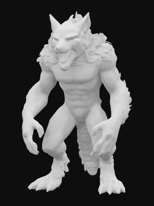 3D model for In Bram Stoker’s Dracula (1992), Dracula's transforms into a monstrous, dog-like creature. This form is a grotesque, demonic version of a wolf or large hound. supernatural and fearsome. Dracula's dog form is not a typical wolf; it's more distorted and exaggerated, with a larger, more menacing build. malevolent and predatory nature. Its fur is dark and matted, and its facial appearance is that of a wolf and a human with white sharp canine teeth. his body is sleek yet monstrous, #valentine#