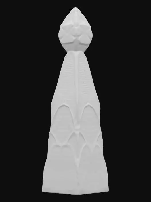 3D model for 5-meter tall, shard of a #saintpatricksday# Emerald Enigma, ornate details, intricate color, NVIDIA rendering, electric special effects, 4K UHD, ultrarealistic, golden four-leaf clover, gold fleck embedded in brilliant transparent green etched-glass.