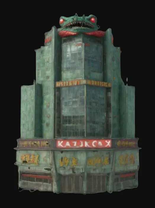 3D model for A sprawling High-rise アミューズメントカジノ Tower, with a kaiju theme. 8k textures, all sides match symmetrical. well drawn windows, glass, and steel. , #Spring#