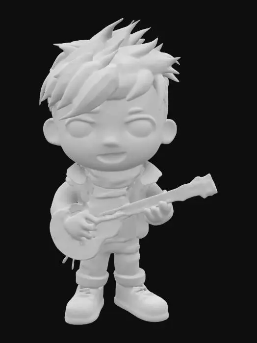 3D model for life-size, 10-meter tall, 1980's Rockstar in Costume, life-size, full-body, 3-meters tall. age regressed to a little boy, white face makeup, as a Family-Guy character, he is a cute little kid, surrounded by winter solstice special effects. groundbreaking NVIDIA graphics, #ChristmasAdventure#